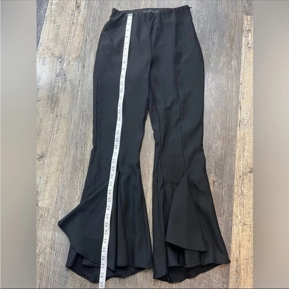 ZARA FRILLY CREPE TROUSERS Bell Bottom Flared Black Pants Size XS - Picture 6 of 9